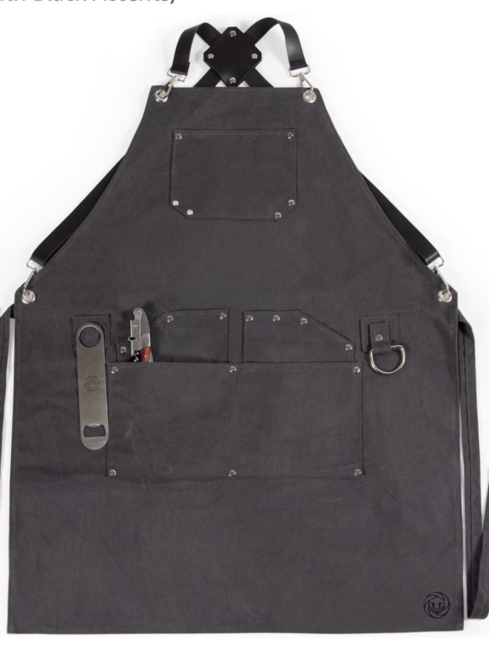 Heavy-Duty Black Canvas Work Apron with Multi-Pocket Tool Storage Bartender